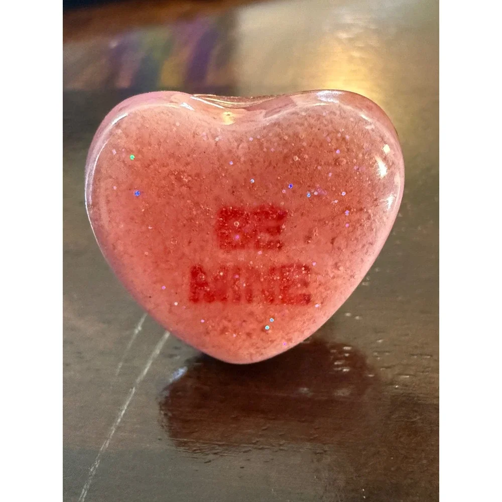 Heart Be Mine Resin Glitter Ring‎ Statement Ring  Silver Tone size 6